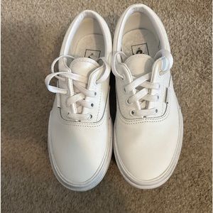White authentic leather platform vans